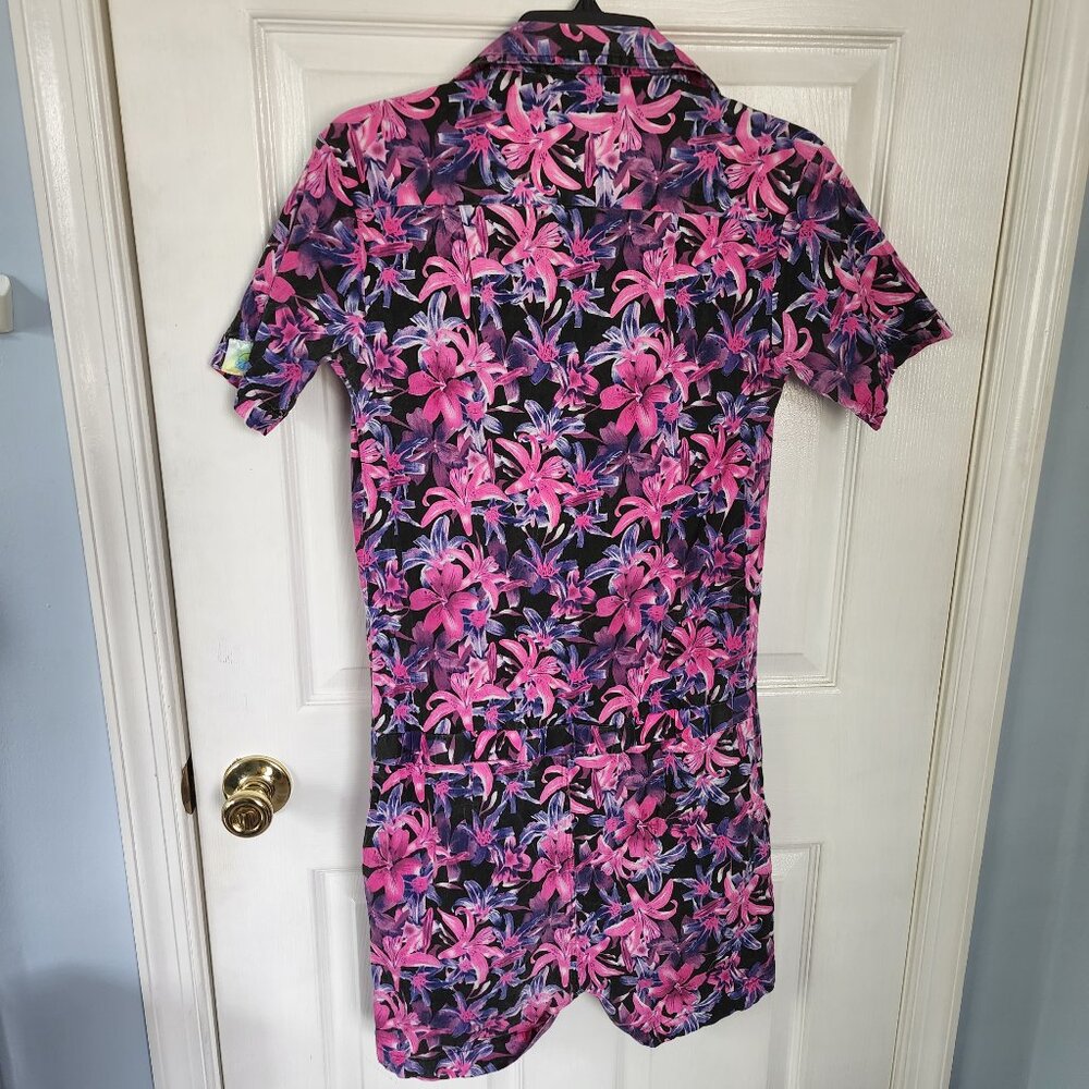 Zesties Nightshade Floral Men’s Romper Size S Tropical Pink Black Purple